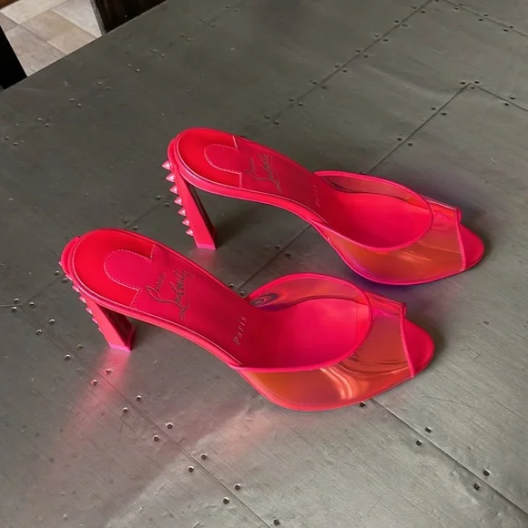 Christian Louboutin condorapik pink fluo neon mule stiletto peep toe sz 37 - Picture 2 of 11